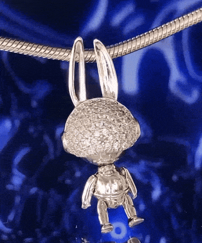 cute bunny moissanite pave silver necklace